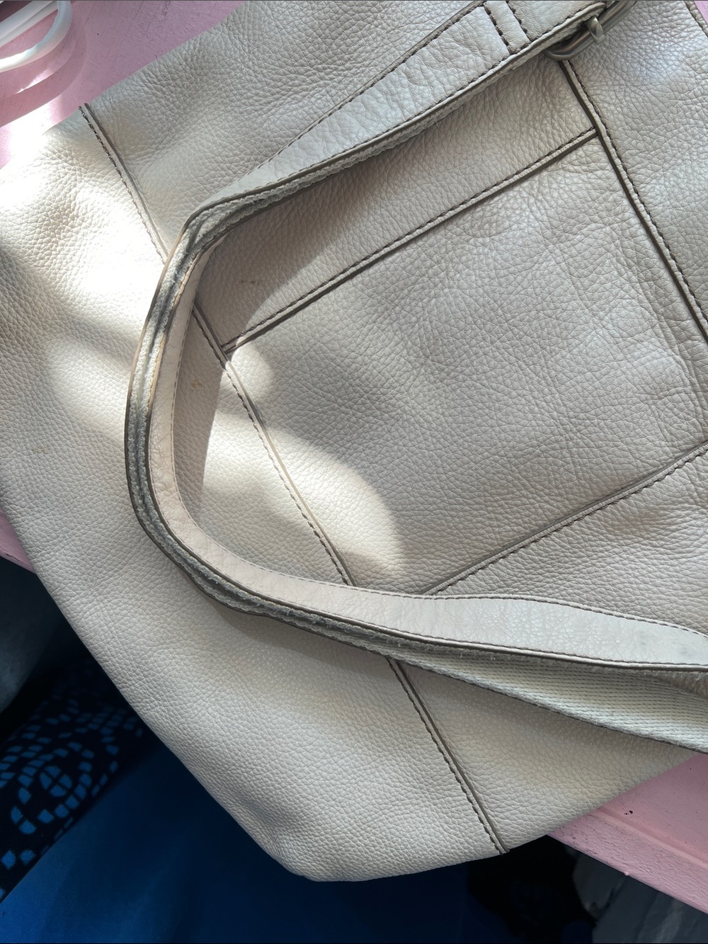 Women's Neutral Leather Shoulder Bag - Beige silver hardware - Picture 7 of 16